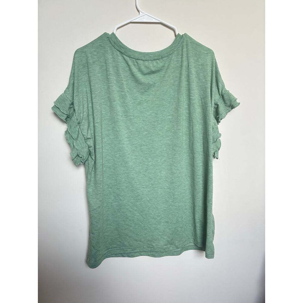 Automet Green Ruffle Sleeve Top XL Women’s Short Sleeve Flowy Shirt